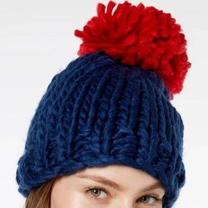 BCBGeneration Contrast Pom Pom Everyday Beanie | Oversize Red Pom Pom Winter Hat